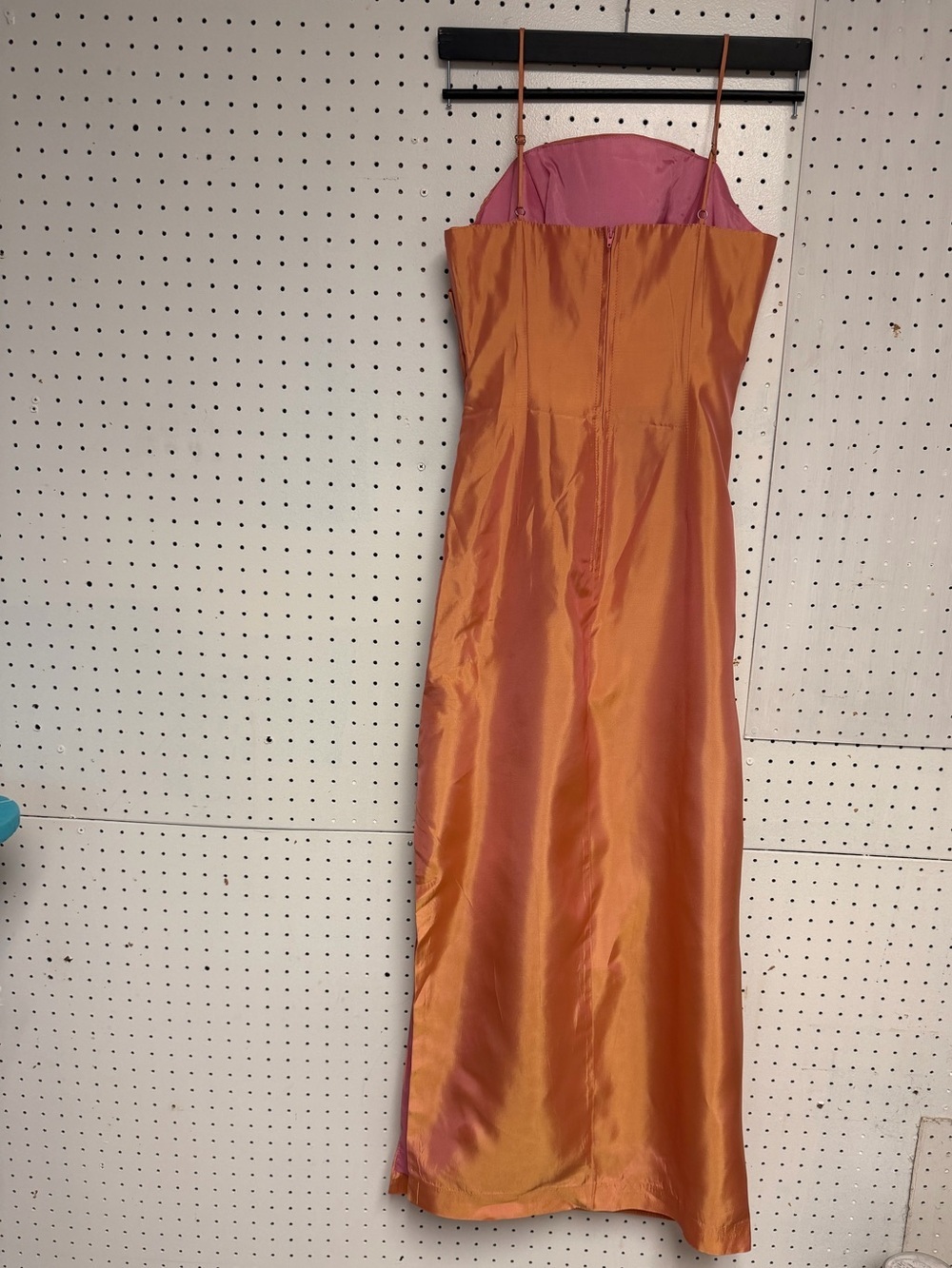 JS Collections Peach-Orange Satin Spaghetti-Strap Maxi Dress - Picture 5 of 5